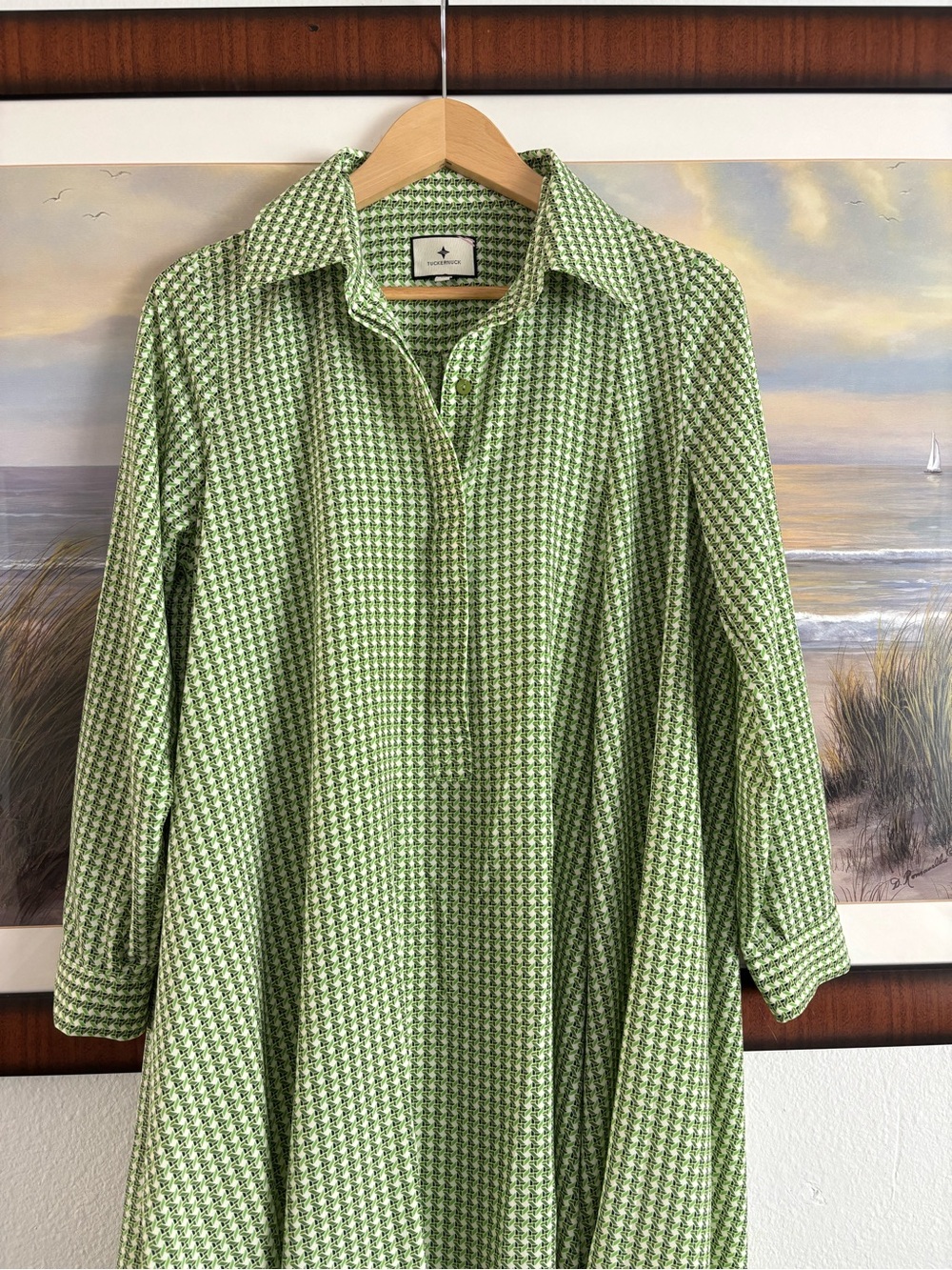 Tuckernuck Geometric Gingham Print Asymmetrical Free Flow Shirt Dress Medium - Picture 2 of 14